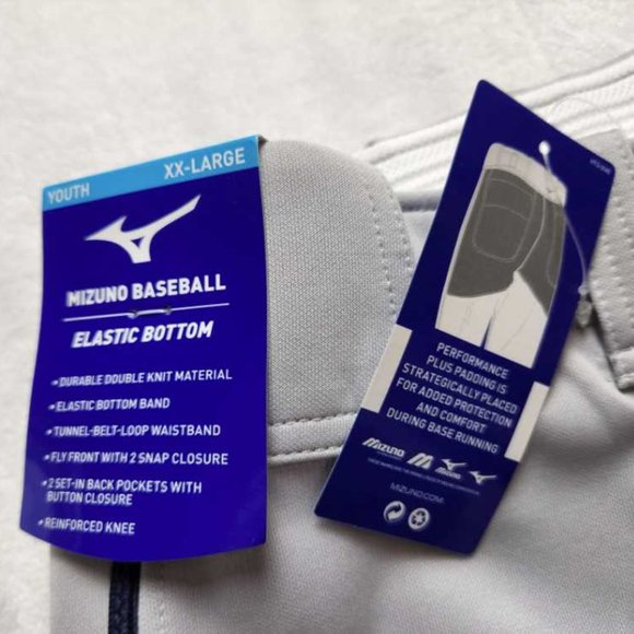 New youth XXL Mizuno baseball premier pro piped white pant elastic bottom gray - Picture 4 of 8